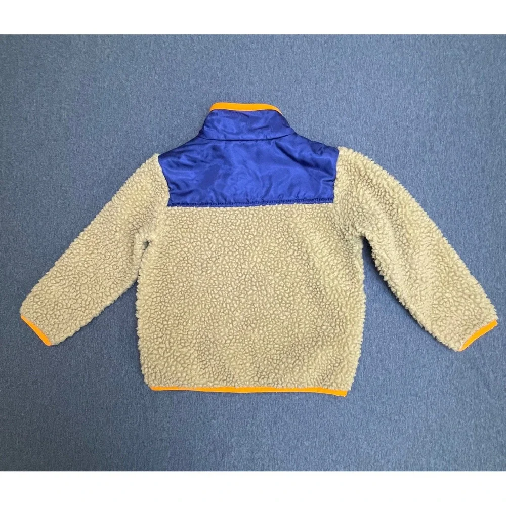Crewcuts Kids Sherpa Fleece Jacket Size 3 Tan Blue‎ Orange Colorblock Zip Up